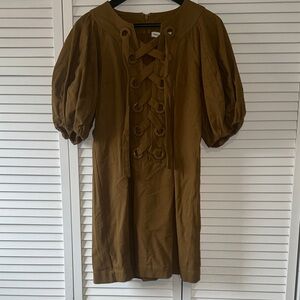 English Factory Brown Dress with Lace-Up Detail